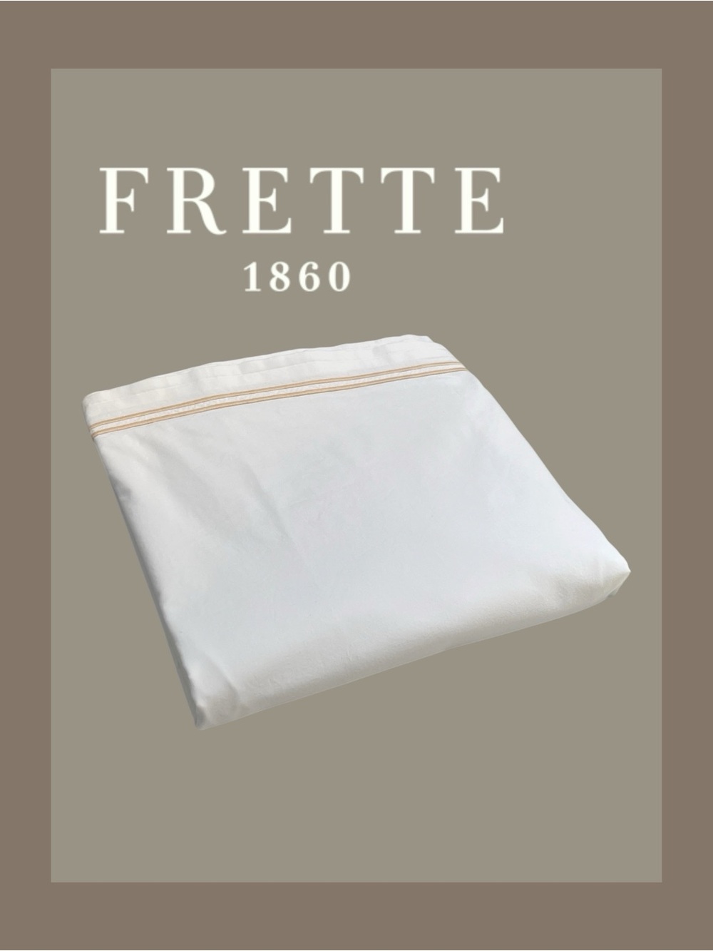 Frette King Flat Sheet with Tan Embroidered Edge 100% Cotton made in Italy 🇮🇹